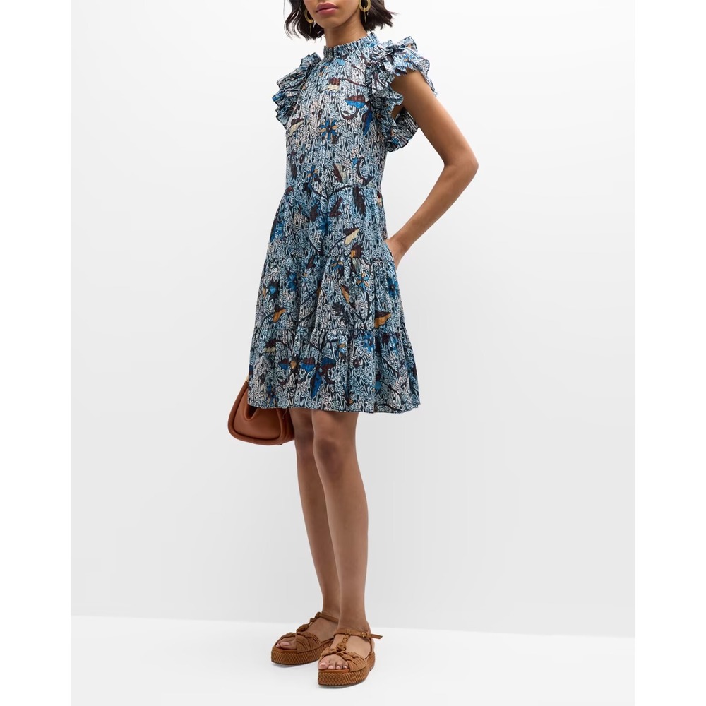 Ulla Johnson Denia Dress Blue Floral Ruffle Tiered Mini 8
